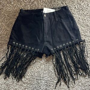 NWT FashionNova Wild Wild West Black Fringe Short